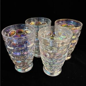 VTG. Federal Glass Colonial Iridescent Thumbprint Glasses 8oz. Set of 4